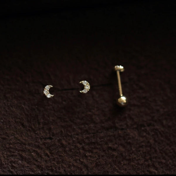 Piercing d’oreille LUNA or jaune et cristaux blancs