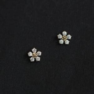 Boucles d’oreilles FLOWER or jaune et cristaux blancs