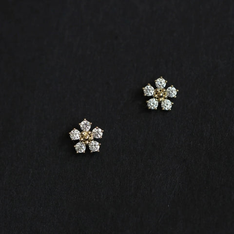 FLOWER earrings in yellow gold and white crystals