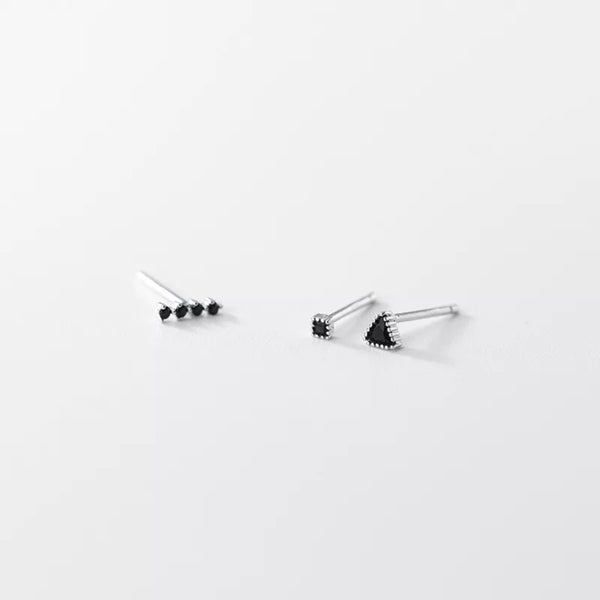 Set of 3 studs SOFIA silver and black crystals 