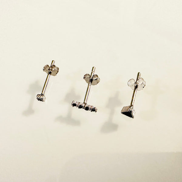 Set of 3 studs SOFIA silver and black crystals 