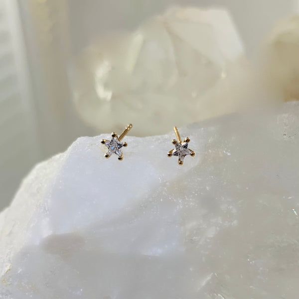 Earrings MINI ZVEZDA yellow gold and white crystals