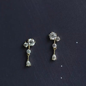 Earrings KASKAD yellow gold and white crystals