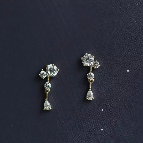 Earrings KASKAD yellow gold and white crystals